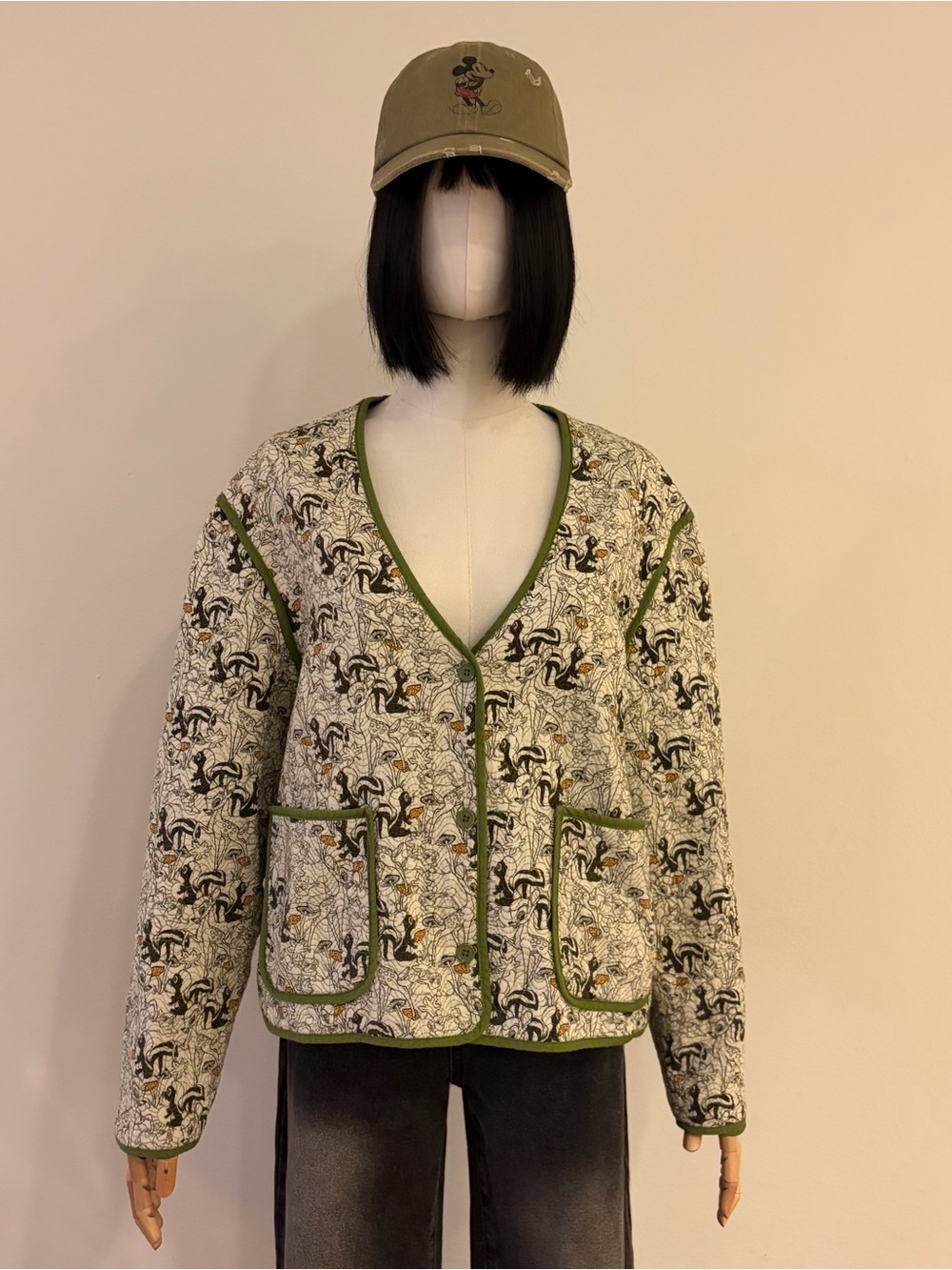 Disney Parks Bambi Quilted Jacket Flower Thumper Cotton Cardigan Coat Sz L